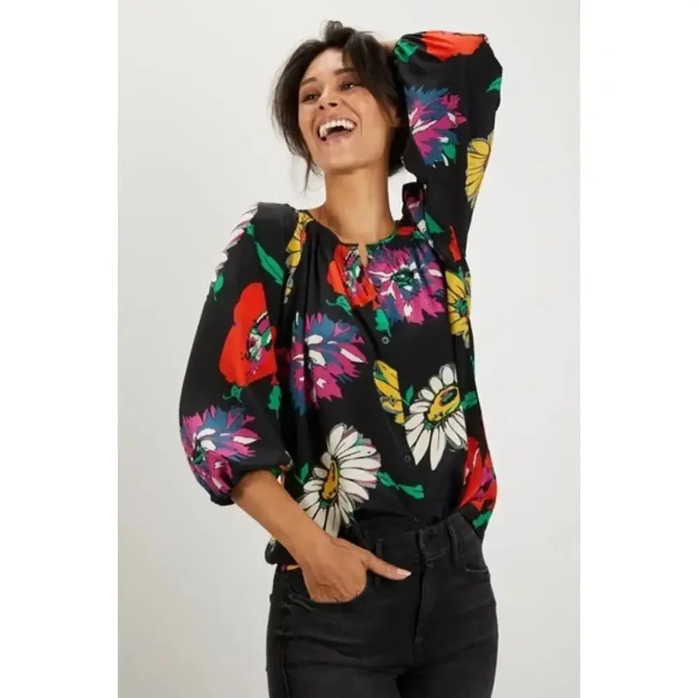 Tucker NYC The Classic Blouse Great Lawn Black Size S